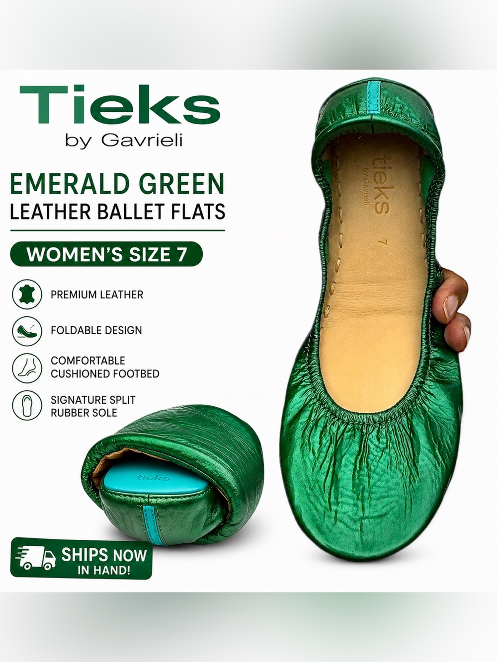 Tieks Emerald Green Leather Ballet Flats Women’s Size 7 by Gavrieli Shoes